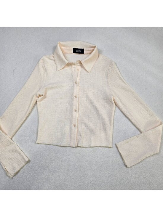 Cider Tops - Cider Small Womens Button-Up Ivory Collared Long Sleeve Textured Shirt